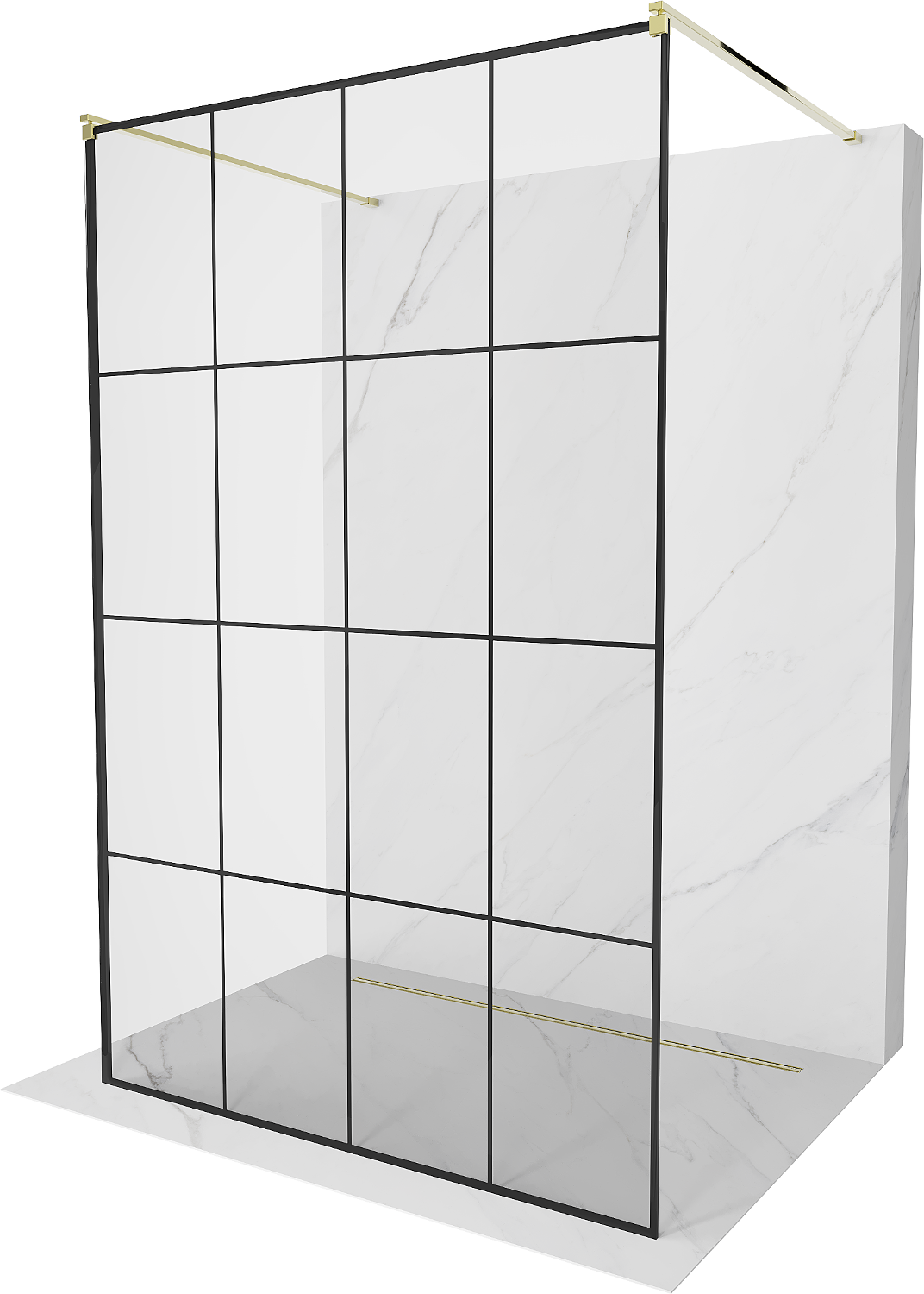 Mexen Kioto ścianka prysznicowa wolnostojąca 160 x 200 cm, czarna kratka 8 mm, złota - 800-160-002-50-77